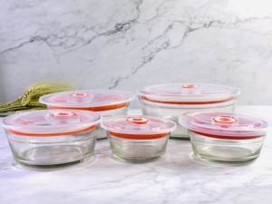 Nhiệt-Cường Lực Chịu Lò Vi Sóng 5 Pcs Trắng Thủy Tinh Băng Salad Bao Phủ Rõ Ràng Trộn Bát Tập Phẳng Với Pp Nắp - Product Image 4