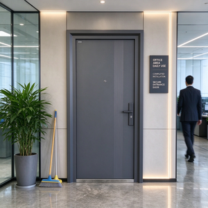 <span class=keywords><strong>Puerta</strong></span> de Entrada Industrial de Acero Galvanizado, <span class=keywords><strong>Puerta</strong></span> de Seguridad Metálica Gris con Tirador Vertical para Almacén y Edificio de Oficinas - Product Image 1
