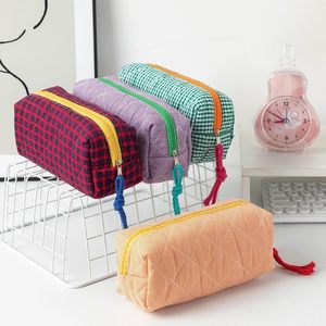 Contrast Color Pencil Case Women Cosmetic Bags Striped Fashion Zipper Closure Small Storage Bag Clutch Coin <b>Purse</b> - Product Image 1