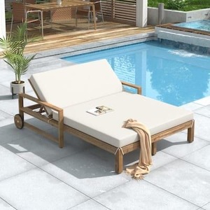 Vente chaude Teck Bois Resort Hôtel Jardin Daybed Piscine Loisirs de plein air Inclinable <span class=keywords><strong>Plage</strong></span> Chaise Longue <span class=keywords><strong>avec</strong></span> <span class=keywords><strong>roue</strong></span> - Product Image 4