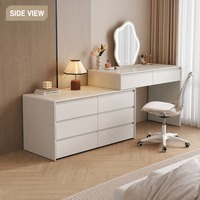 Ensemble de coiffeuse moderne blanc avec miroir LED et chaise en acrylique, tiroirs extensibles en panneau écologique