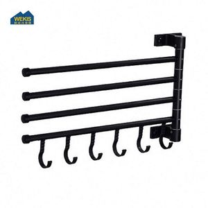 Toallero de Baño Moderno Negro de 5 Brazos, Soporte Organizador de Toallas, Barras Giratorias de Aluminio Montadas en la Pared con Gancho - Product Image 5