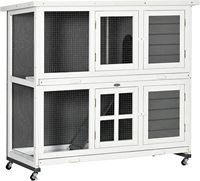 Cage à lapins moderne à 2 niveaux en bois avec roues, pour intérieur et extérieur, bac de nettoyage amovible, résistante aux intempéries, maison pour petits animaux