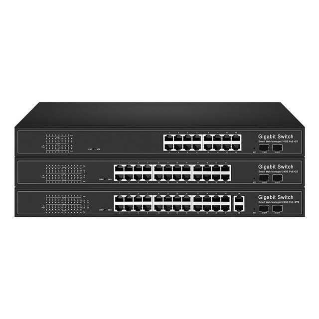 Full Gigabit 16 24 Ports WEB Smart Managed POE Switch Support VLAN QoS IGMP DSCP POE Dog 1U Rack