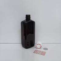Bouteille carrée en PET ambré de 500 ml pour jus, avec bouchon à vis inviolable et étiquette autocollante rouge, scellée avec feuille d'aluminium, pour les marques Tris Cranbury, Hi Tech, Akorn