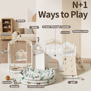 Juego de juegos infantiles 8 en 1 para interior y exterior <span class=keywords><strong>con</strong></span> tobogán, columpio, aro de baloncesto, trepador y casita de juegos para niños pequeños, de HDPE, para patio trasero, <span class=keywords><strong>con</strong></span> certificación CE, al por mayor - Product Image 2