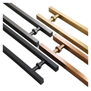 Fingerprint-free Stainless Steel Square Tube <b>Glass</b> Wooden <b>Door</b> Push-Pull Handle <b>Knob</b> Modern Design Hotel Villa Warehouse - Product Image 1