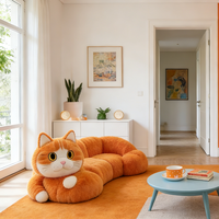 Canapé-lit en peluche géant en forme de chat, fauteuil lounge surdimensionné en forme d'animal, adorable pouf chaton orange, canapé créatif pour la décoration de la maison