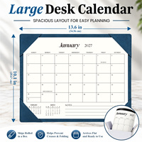 Calendrier de bureau simple en cuir PU, grand bloc-notes avec liste de tâches, notes et planification mensuelle