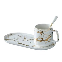 Tasse à café en céramique marbrée dorée, tasse à lait, tasses à thé en porcelaine et ensemble de soucoupes avec assiette