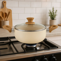 Ensemble de casseroles en aluminium antiadhésif moderne de 8 pièces, revêtement céramique, couvercles en verre, poignées en bois, compatible induction, passe au lave-vaisselle