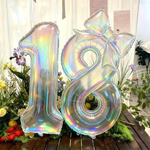 Palloncino Numerico Iridescente Lucido da 40 Pollici <span class=keywords><strong>con</strong></span> Fiocco, <span class=keywords><strong>Palloncini</strong></span> in Foil <span class=keywords><strong>Arcobaleno</strong></span> per Feste di Compleanno e Matrimoni, Vendita all'Ingrosso - Product Image 2