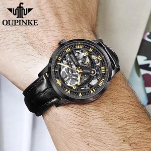 OUPINKE 3173 Original Leather Strap <b>Automatic</b> Hollow Mechanical Wristwatch for Men <b>Chronograph</b> Luxury Brand Men's Watches - Product Image 6