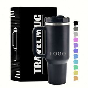 Gobelet isotherme personnalisé de 40 oz en acier inoxydable à double paroi, tasse à café isolée sous vide de 40 oz, tasse de voyage pour voiture avec poignée et couvercle à paille - Product Image 1