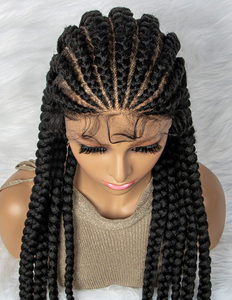 売れ筋の編み込み合成レースフロントウィッグ、大きなコーンロウブレイズレースウィッグ（黒人女性向け） - Product Image 5