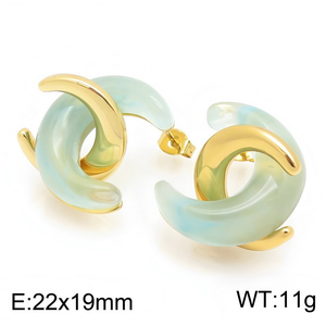JAJGI Elegant <b>Resin</b> C Shape Drop Earrings Refined Gold Plated Studs for Women Premium Niche Design Fashion Jewelry - Product Image 3