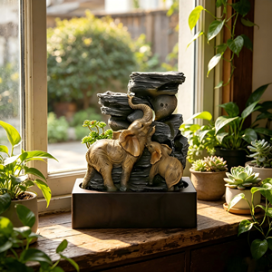 Fuente <span class=keywords><strong>de</strong></span> Agua Decorativa con Forma <span class=keywords><strong>de</strong></span> Cascada y Familia <span class=keywords><strong>de</strong></span> Elefantes, con Suculentas Artificiales, para Decoración <span class=keywords><strong>de</strong></span> Escritorio en Casa u Oficina, Regalo para Relajación en Interiores - Product Image 4
