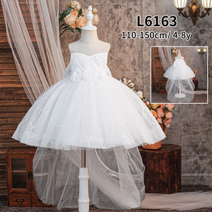 Abito da Principessa per Damigella d'Onore, <span class=keywords><strong>Vestito</strong></span> da Ballo con Scollo a Barchetta, Applicazioni in Pizzo e Grande Fiocco per Feste di Compleanno, Abiti da Sposa - Product Image 1
