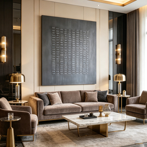 Gray Geometric Textured Art Silk Screen Painting Handmade <b>Abstract</b> Relief Artwork <b>Canvas</b> Decorative Still Life Wall Art - Product Image 2