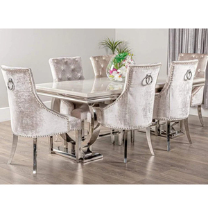 Ghế ăn lưng cao nội thất gia đình, ghế ăn bằng thép không gỉ, ghế ăn nhung xám tại nhà hàng Châu Âu - Product Image 5