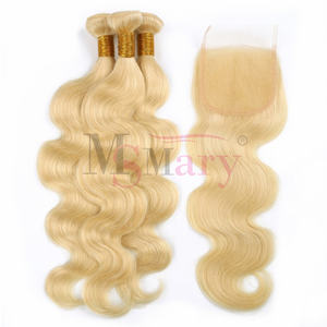 Mechones de cabello humano Rubio 613 sin procesar de fábrica, extensiones de cabello humano con cierre Frontal de encaje, cutícula Virgen sin procesar, vendedores de cabello vietnamita - Product Image 3