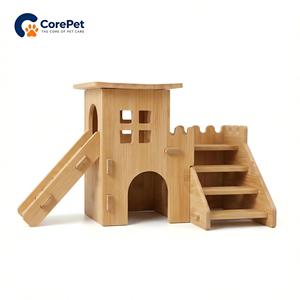 Casa de Bambú para Hámsteres Sirios, Castillo de Dos Pisos con Tobogán y Escaleras, Decoración Natural para Jaula - Product Image 1