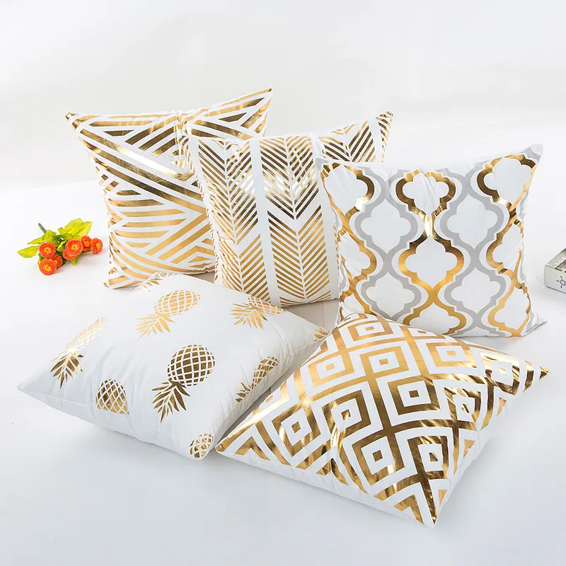 High Quality Sofa Cushion Cover Replacement Geometric Throw Gold And White Pillow Cover