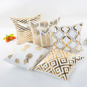 Capa de sofá de alta qualidade, capa de substituição de almofadas geométricas, dourada e branca