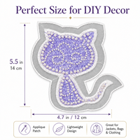 Patch brodé chat violet mignon avec perles et breloques, appliqué pour vestes, jeans, sacs, chapeaux, vêtements et décoration de mode DIY