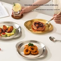 Assiette plate moderne en acier inoxydable brossé, double poignée or et argent, pour restaurant, maison, fête, vaisselle de table