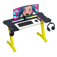 Table de jeu BEISIJIE en forme de Z, surface en fibre de carbone de 18 mm, éclairage LED RVB 256 couleurs, pieds en acier de 1,2 mm, repose-pieds, crochet pour casque, porte-gobelet
