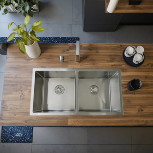 Fatta a mano di prima qualità in acciaio inox doppia ciotola <span class=keywords><strong>lavello</strong></span> da cucina mercato del Medio Oriente due fori senza rubinetto - Product Image 3