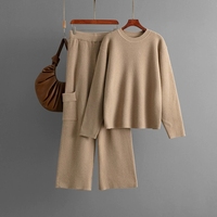 Ensemble de vêtements de détente automne-hiver pour femmes: pull à col rond et pantalon à jambes larges