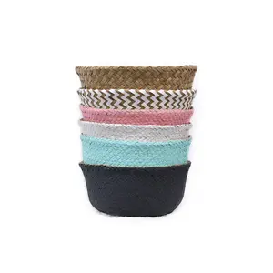 热卖可变编织海草腹篮，用于储存植物锅篮和洗衣房、野餐和杂货篮