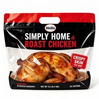 Sacs à poulet rôti avec logo personnalisé, fenêtre anti-buée laminée, poignée en plastique, fermeture éclair refermable, pour emballage de poulet grillé sur rôtissoire