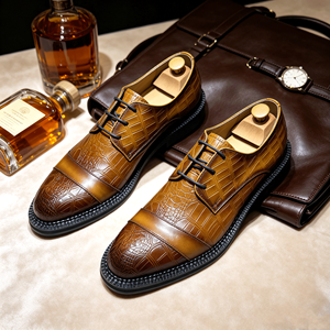 Chaussures Derby italiennes de style vintage premium en cuir verni à semelle épaisse, chaussures habillées formelles pour hommes à bout pointu, chaussures de bureau à bout amande et semelle épaisse - Product Image 4