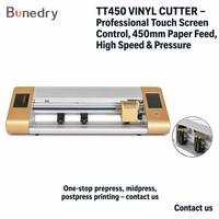 Presse à chaud TT450 – Découpeuse de vinyle de bureau 450 mm avec alimentation 345 mm, écran tactile, découpe manuelle de contour, moteur pas à pas pour autocollants et décalcomanies