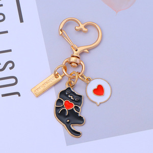 Porte-clés en métal émaillé en alliage, motif chat de dessin animé mignon, breloques d'amour rouges, chaton, pendentif pour étui d'écouteurs <span class=keywords><strong>AirPods</strong></span>, sac, cadeau - Product Image 6