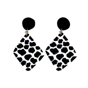 Orecchini pendenti dipinti con motivo bianco e nero, forma quadrata, gioielli alla moda, 12 pezzi - Product Image 1