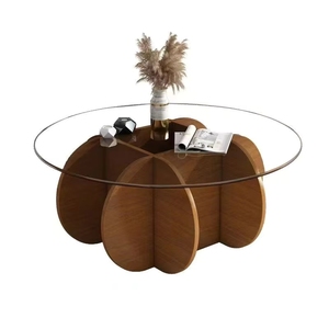 Living Room <strong>Black</strong> Nordic <strong>Round</strong> Tempered Glass Durable Luxury Wood Modern Coffee <strong>Tables</strong> for Home Furniture - Product Image 6