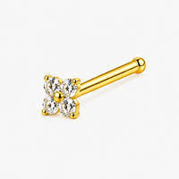 ASTM F136 Titanium Clover CZ Nose Stud S Bend Straight Bar Cartilage Piercing Jewelry Gold Tone Steel Tone Women Accessories