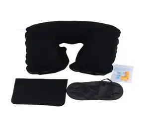 أسود وسادة رقبة للسفر مجموعة: وسادة سفر قابلة للنفخ ، Eyemask / EyePatch وسدادات الأذن جيدة للطائرة ، سيارة ، قطار