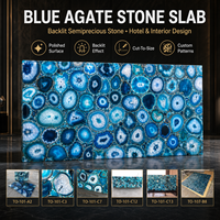 Dalles en agate bleue naturelle polie TO-101, pierre semi-précieuse, découpe sur mesure, dalle rétroéclairée, design moderne pour l'intérieur d'hôtels de luxe