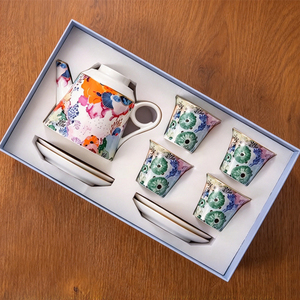 Service à thé en céramique - Théière Récif Corallien avec 4 tasses et soucoupes - Product Image 1