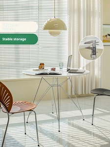 Table et <span class=keywords><strong>chaises</strong></span> de salle à manger rondes de style nordique, couleur crème, modernes, pour petits espaces, table de négociation et table d'appoint - Product Image 5