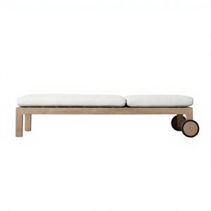 Chaise longue réglable en teck linéaire moderne pour l'extérieur, lit de jardin minimaliste pour villa et complexe hôtelier - Product Image 5