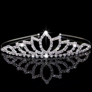 Grosir bando Tiara anak-anak berlian imitasi kristal cakar kuningan mahkota anak perempuan elegan putri untuk pesta ulang tahun <span class=keywords><strong>Prom</strong></span> pernikahan pengantin - Product Image 4