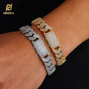 NUOYA 14MM <span class=keywords><strong>Argent</strong></span> Plaqué Cubain Lien <span class=keywords><strong>Bracelet</strong></span> Glacé Diamants Bling Hip Hop Bijoux Cadeau pour Unisexe <span class=keywords><strong>Luxe</strong></span> Miami Cubain Chaîne - Product Image 1