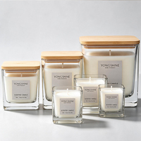 Conteneur à bougie en verre carré transparent de qualité supérieure, surface lisse, logo personnalisé, pot à bougie OEM, réutilisable, récipient écologique