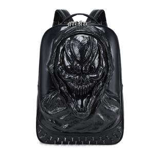 حقيبة ظهر بتصميم جديد ثلاثي الأبعاد بتصميم جمجمة مع حقيبة راكب الدراجة النارية من الجلد القوطي لطراز الشارع المتموج - Product Image 2